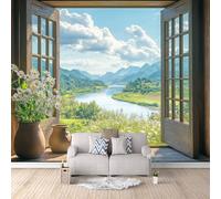 3D Wallpaper Forest River 150x105cm,Modern Art Wall Murals Photo Wall Mural Scenery Outside The Window,for Living Room Bedroom Children's Room Home Decoration, Easy to Install
