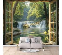 3D Wallpaper Forest Waterfall Lake 150x105cm,Modern Art Wall Murals Photo Wall Mural Outside The Window,for Living Room Bedroom Children's Room Home Decoration, Easy to Install