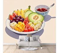 3D Wallpaper Fruit Salad 300x256cm,Modern Art Wall Murals Photo Wall Mural Coffee,for Living Room Bedroom Children's Room Home Decoration, Easy to Install