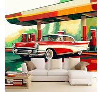 3D Wallpaper Gas Station car 300x210 cm Poster Large Mural Photo Wallpaper, DIY Wall Art Mural for Living Room Bedroom Office Home Decor