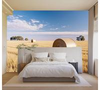 3D Wallpaper Golden Wheat Field Hay Bales Sky Green Trees Rural Landscape | Silk Texture Suitable for the Home Study Office Schemes Dining Rooms Sofas Bedrooms Living Rooms TV Feature Walls-430cm×300cm