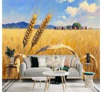 3D Wallpaper Golden Wheat Fields Blue Sky White Clouds Mountains Rural | Silk Texture Suitable for the Home Study Office Schemes Dining Rooms Sofas Bedrooms Living Rooms TV Feature Walls-300cm×210cm