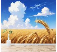 3D Wallpaper Golden Wheat Fields Blue Sky White Clouds Rural Landscape | Silk Texture Suitable for the Home Study Office Schemes Dining Rooms Sofas Bedrooms Living Rooms TV Feature Walls-400cm×280cm