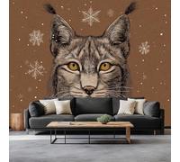 3D Wallpaper Hand-Drawn Lynx Head Snowflakes 400 x 280 cm Wall Murals, Retro Animals Non-Woven Photo Wall Mural for Living Room Bedroom Children's Room Office Decoration, Easy to Install