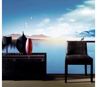3D Wallpaper Hand Painted Blue Landscape Birds In Flight Natural Scenery | Luxurious Pure Silk Texture Suitable for Dining Living Rooms Bedrooms Studies Offices Sofas all TV Feature Walls-400cm×280cm