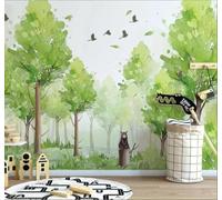3D Wallpaper Hand Painted Green Forest Birds Bears | Easy to Install Ideal for Creating Luxurious Décor in Bespoke Offices Living Rooms Bedrooms and Behind TV Screens-300cm×210cm