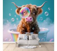 3D Wallpaper Highland Cattle 300x256cm,Modern Art Wall Murals Photo Wall Mural Dream,for Living Room Bedroom Children's Room Home Decoration, Easy to Install