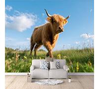 3D Wallpaper Highland Cows 300x256cm,Modern Art Wall Murals Photo Wall Mural Animal Grassland,for Living Room Bedroom Children's Room Home Decoration, Easy to Install