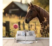 3D Wallpaper Horse Farm Mural Wall Horse Animal Photo Wallpaper 300x210 cm Non-Woven Fabric Easy to Install Wall Paper for Living Room Kitchen Children's Room Bedroom Accessories Interior Poster