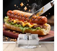 3D Wallpaper Hot Dog 300x256cm,Modern Art Wall Murals Photo Wall Mural Sausage,for Living Room Bedroom Children's Room Home Decoration, Easy to Install