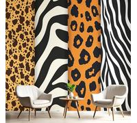 3D Wallpaper Leopard and Zebra Prints, 200×150 Cmanimal Prints Wall Murals Photo Wall Mural Mixed Colors,for Living Room Bedroom Children's Room Home Decoration
