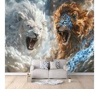 3D Wallpaper Lion Fight 500x280cm,Modern Art Wall Murals Photo Wall Mural Sea Lightning,for Living Room Bedroom Children's Room Home Decoration, Easy to Install