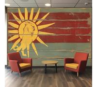 3D Wallpaper, Lion Heraldic Sunburst in Regal Gold Crimson Colors on Shield Banner, Textured Polyester for Living Room Bedroom Lounge Hall