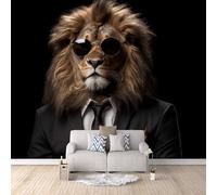 3D Wallpaper Lion in A Suit 500x280cm,Modern Art Wall Murals Photo Wall Mural Sunglasses,for Living Room Bedroom Children's Room Home Decoration, Easy to Install