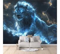 3D Wallpaper Lion Lightning Mural Wall Clouds Animal Photo Wallpaper 200x140 cm Non-Woven Fabric Easy to Install Wall Paper for Living Room Kitchen Children's Room Bedroom Accessories