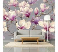 3D Wallpaper Magnolia Flowers Willow Branches 250 x 175 cm Wall Murals, Elegant Plants Non-Woven Photo Wall Mural for Living Room Bedroom Children's Room Office Decoration, Easy to Install