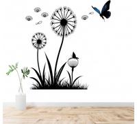 3D Wallpaper Minimalist Black Dandelion Flower Blue Butterfly Flying Seeds | Silk Texture Suitable for the Home Study Office Schemes Dining Rooms Sofas Bedrooms Living Rooms TV Feature Walls-150cm×105cm