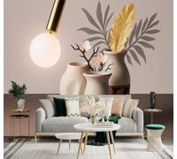 3D Wallpaper Minimalist Ceramic Vase Flowers Gold Leaf Leaves Soft Lighting | Premium Textured Silk Fabric Perfect for Decorating Living Rooms Bedrooms Studies Offices Dining Rooms TV Walls-150cm×105cm