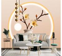 3D Wallpaper Minimalist Creative Elegant Ceramic Vase Magnolia Golden Halo | Premium Textured Silk Fabric Perfect for Decorating Living Rooms Bedrooms Studies Offices Dining Rooms TV Walls-150cm×105cm