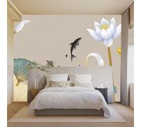 3D Wallpaper Minimalist Hand Painted Black Fish Lotus Flower Lotus Leaf | Premium Textured Silk Fabric Perfect for Decorating Living Rooms Bedrooms Studies Offices Dining Rooms TV Walls-400cm×280cm