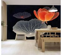 3D Wallpaper Minimalist Three Dimensional Orange Lotus Lotus Leaves | Creative Modern Murals Home Decor Study Living Room Bedroom Sofa Background Feature the Wall Decoration Luxury-350cm×256cm