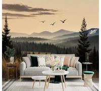 3D Wallpaper Misty Mountains Pine Forest Birds In Flight Natural Scenery | Premium Textured Silk Suitable for Study Dining Living Room Bedroom Sofa TV Wall Decoration Easy Install-250cm×170cm
