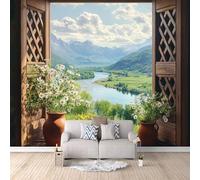 3D Wallpaper Mountains and Rivers 150x105cm,Modern Art Wall Murals Photo Wall Mural Scenery Outside The Window,for Living Room Bedroom Children's Room Home Decoration, Easy to Install
