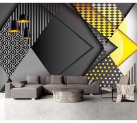 3D Wallpaper Mural Gray and Yellow Geometry 200x150cm,Modern Simplicity Photo Wallpaper Silk Cloth Wall Art for TV Background Bedroom Office