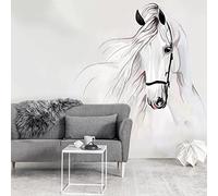 3D Wallpaper Mural White Horse Wall Poster Abstract Art Photo Wallpaper Non-Woven 3D Effect Wallpaper Mural Decoration for Bedroom Living Room Corridor 59.1 x 41.3 inches(WxH)