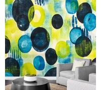 3D Wallpaper Murals Retro Blue and Green 315x215cm，Abstract Geometry Wall Mural Silk Wall Decor Art for Living Room Bedroom