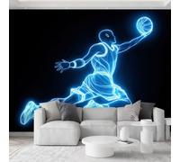 3D Wallpaper Neon Basketball Player Dunking 500 x 280 cm Wall Mural, for Futurism Gym Sports Club Non-Woven Photo Wallpaper Premium Feature Wall Mural