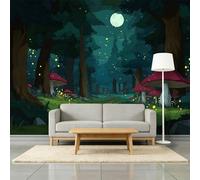 3D Wallpaper Night Scene Mushrooms Fireflies 300 x 210 cm Wall Mural, for Cartoon Forest Children’S Room Playroom Non-Woven Photo Wallpaper Premium Feature Wall Mural