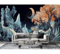 3D Wallpaper Night Scene Photo Wallpaper Non-Woven Wall Mural Covering for Bedroom Living Room Hallway TV Background Wall Decor 200cm x 140cm (WxH) Sky Blue,Black -Ab22