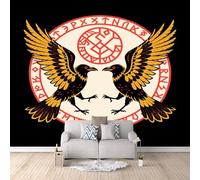 3D Wallpaper Nordic Crow 150x105cm,Modern Art Wall Murals Photo Wall Mural Ancient Runes,for Living Room Bedroom Children's Room Home Decoration, Easy to Install