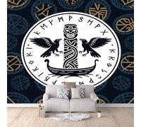 3D Wallpaper Nordic Crow 150x105cm,Modern Art Wall Murals Photo Wall Mural Runes,for Living Room Bedroom Children's Room Home Decoration, Easy to Install