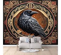 3D Wallpaper Nordic Crow 150x105cm,Modern Art Wall Murals Photo Wall Mural Runes,for Living Room Bedroom Children's Room Home Decoration, Easy to Install