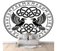 3D Wallpaper Nordic Crow 250x175cm,Modern Art Wall Murals Photo Wall Mural Runes,for Living Room Bedroom Children's Room Home Decoration, Easy to Install