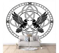 3D Wallpaper Nordic Crow 500x280cm,Modern Art Wall Murals Photo Wall Mural Runes,for Living Room Bedroom Children's Room Home Decoration, Easy to Install