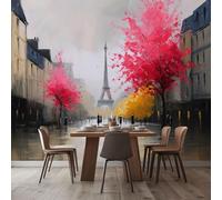 3D Wallpaper Paris Street Flowers Trees 400x280 cm Poster Large Mural Photo Wallpaper, DIY Wall Art Mural for Living Room Bedroom Office Home Decor