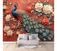 3D Wallpaper Peacock Flowers 500x280cm,Modern Art Wall Murals Photo Wall Mural Chinese Relief,for Living Room Bedroom Children's Room Home Decoration, Easy to Install
