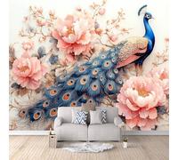 3D Wallpaper Peacock Flowers 500x280cm,Modern Art Wall Murals Photo Wall Mural Chinese Style,for Living Room Bedroom Children's Room Home Decoration, Easy to Install