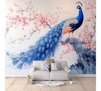 3D Wallpaper Peacock Flowers 500x280cm,Modern Art Wall Murals Photo Wall Mural Chinese Style,for Living Room Bedroom Children's Room Home Decoration, Easy to Install