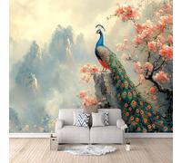 3D Wallpaper Peacock Flowers 500x280cm,Modern Art Wall Murals Photo Wall Mural Chinese Style Landscape,for Living Room Bedroom Children's Room Home Decoration, Easy to Install