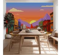 3D Wallpaper Photo Cartoon Architecture Plants Cactus Wall Mural 500 x 280 cm, Non-Woven Western Style Art Print Wallpaper Bedroom Decoration Wall Covering Poster Picture Design