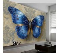 3D Wallpaper Photo Sapphire Butterfly Pattern Wall Mural 300 x 210 cm, Non-Woven Traditional Vintage Art Print Wallpaper Bedroom Decoration Wall Covering Poster Picture Design