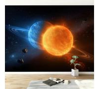 3D Wallpaper Planetary Collision 300 x 210 cm Wall Murals, Fantasy Space Non-Woven Photo Wall Mural for Living Room Bedroom Children's Room Office Decoration, Easy to Install