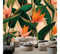 3D Wallpaper Plant Bird of Paradise 300 x 210 cm Wall Murals, Tropical Style Non-Woven Photo Wall Mural for Living Room Bedroom Children's Room Office Decoration, Easy to Install