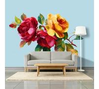 3D Wallpaper Plant Red and Yellow Roses 500 x 280 cm Wall Mural, for Watercolor Style Bedroom Living Room Dining Room Non-Woven Photo Wallpaper Premium Feature Wall Mural