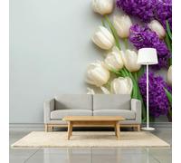 3D Wallpaper Plant Tulips Hyacinths 500 x 280 cm Wall Mural, for Romantic Theme Bedroom Living Room Flower Shop Non-Woven Photo Wallpaper Premium Feature Wall Mural