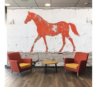 3D Wallpaper Polyester - Animal Horse Cave Painting with Red Ochre & Charcoal Sketches, Handprint Textures, Wall Mural for Living Room, Bedroom, Stairs, Lounge Decoration
